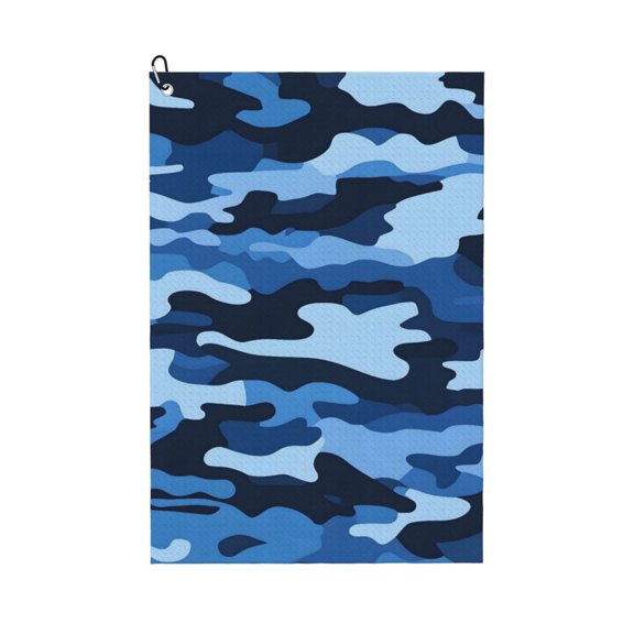 Golf Towel 24x16in Absorbent Quick Dry Decontamination Mountain-Climbing Clench Designed To Carry Four Side Locks Vector Camouflage Pattern Blue_1