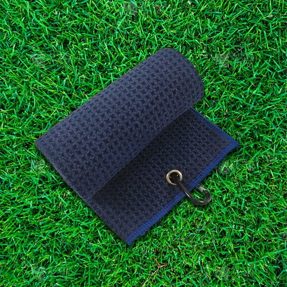 Golf Towel with Carabiner Clip Absorbent Microfiber Waffle Pattern Golf Towel for Cleaning Golf Ball Club Putter Iron for Golf Bag Trolly Belt Loop (16"x16" Black)