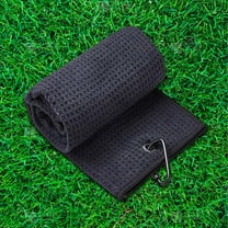 Golf Towel with Carabiner Clip Absorbent Microfiber Waffle Pattern Golf Towel for Cleaning Golf Ball Club Putter Iron for Golf Bag Trolly Belt Loop (16"x16" Black)