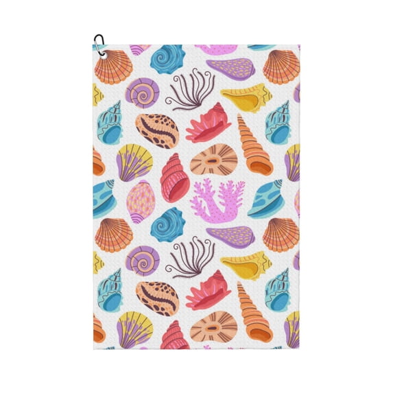 Golf Towel, Colorful Cartoon Shell Conch Microfiber Waffle Golf Towels for Golf Bag with Carabiner Clip Golf Rag 24x16in