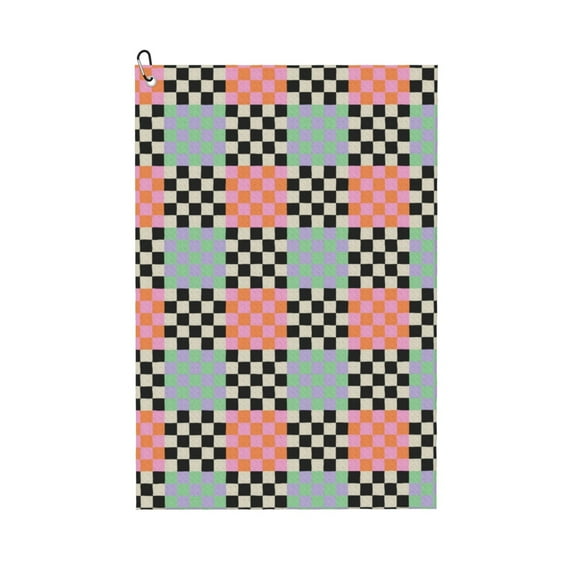 Golf Towel, Colorful Checkered Microfiber Waffle Golf Towels for Golf Bag with Carabiner Clip Golf Rag 24x16in