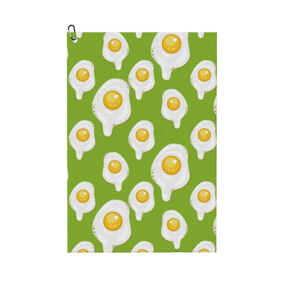 Golf Towel - Cute Fried Egg Green 16" x 24" Absorbent Microfiber Waffle Pattern golf Towels for Golf Bags with Carabiner Clip, Golf Accessories for Men Women