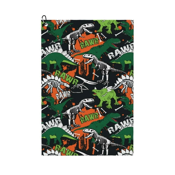 Golf Towel, Dinosaur Skeleton Microfiber Waffle Golf Towels for Golf Bag with Carabiner Clip Golf Rag 24x16in