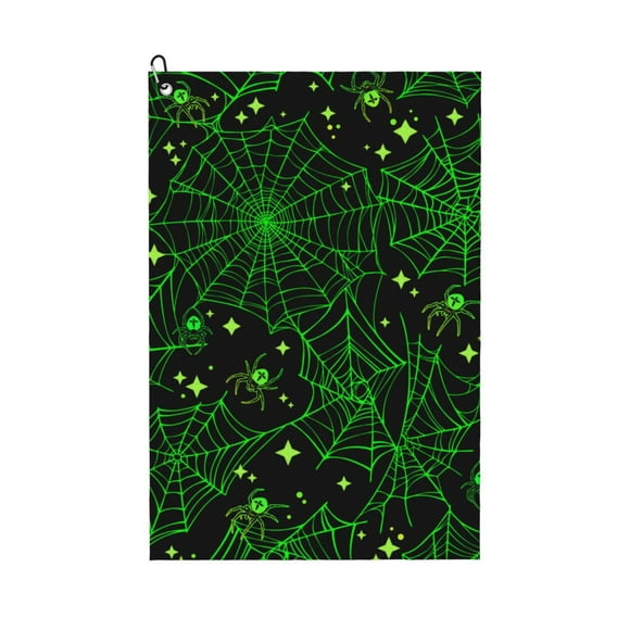 Golf Towel, Green Bright Web with SpidersMicrofiber Waffle Golf Towel with Carabiner Clip - Golf Accessories, Golf Towels for Golf Bags for Men Women Golf Rag Golf Gifts