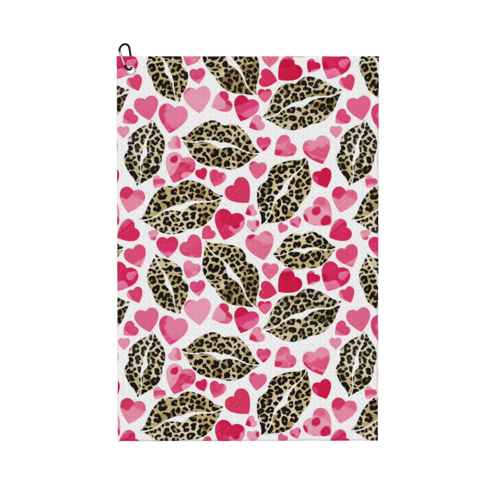 Golf Towel Leopard lip pink heart Waffle Pattern Golf Towels for Golf