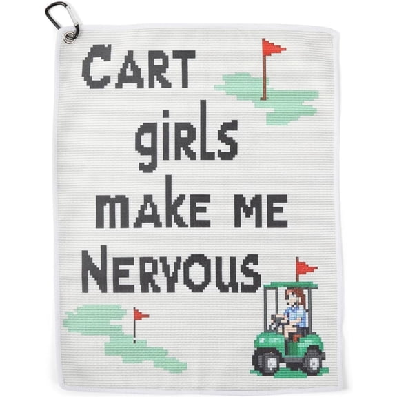 Golf Towel Microfiber Funny Gift for Men, Premium 'Cart Girls Make Me Nervous' Humor Towel with Carabiner Clip, Golfing Accessories for Dad, Husband, Golfers