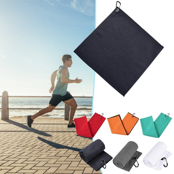 Golf Towel Sweat Absorption Perforated Superb Clean Ability Non-fluffy with Carabiner Clip Efficient Cleaning Quick-dry Microfiber Waffle Pattern Golf Club Towel for Golfer