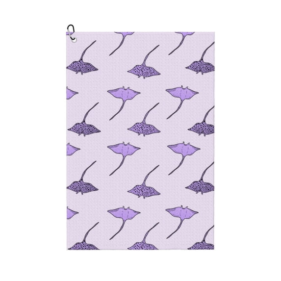 Golf Towel, purple Stingray Fish Cute Dots Microfiber Waffle Golf Towels for Golf Bag with Carabiner Clip Golf Rag 24x16in