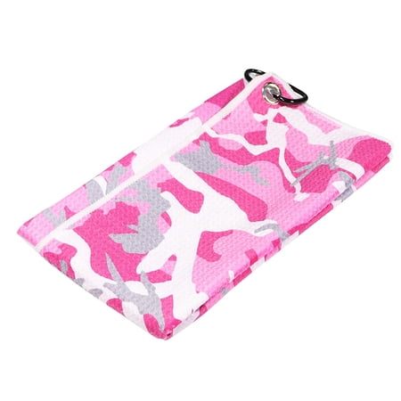 Golf Towel with Carabiner Clip Microfiber Weave Pattern Cleans Clubs Balls Pink
