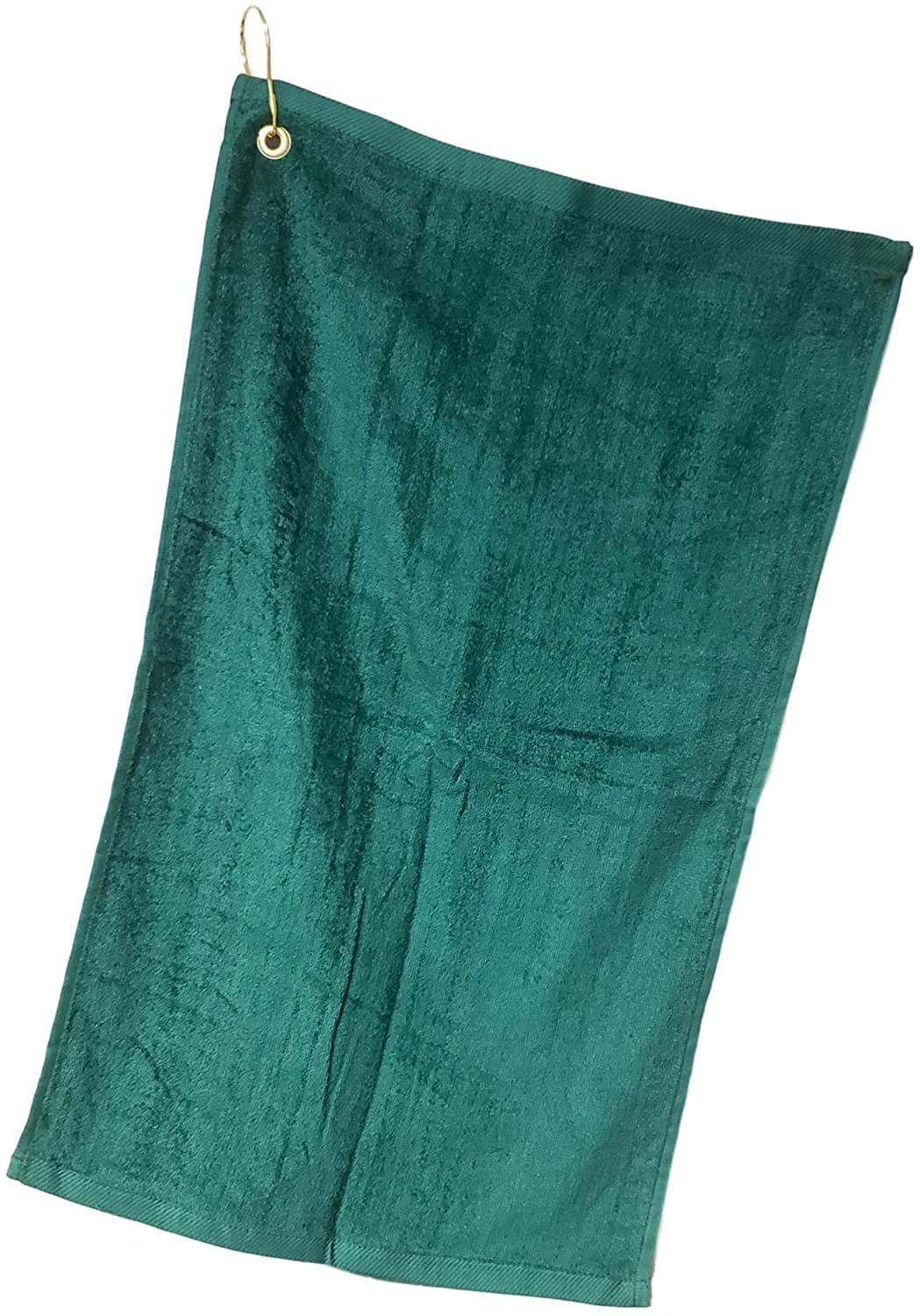 Premium Plus Golf Towel with Brass Grommet, Cotton Hook Clip in Hunter