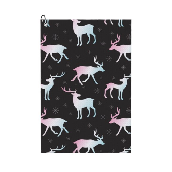 Golf Towels for Golf Bags For Men Women - Aesthetic moose snowflakes black 24x16in Absorbent Quick Drying Golf Towel for Cleaning Golf Ball Club Golf Bag Accessories with Carabiner