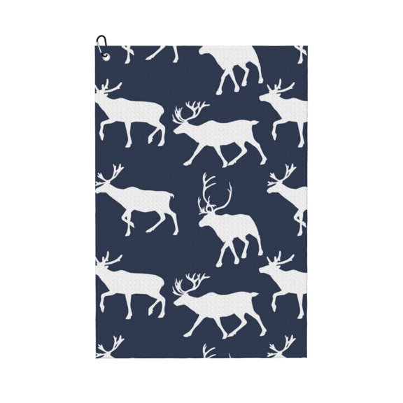 Golf Towels for Golf Bags For Men Women - Aesthetic reindeer moose navyblue 24x16in Absorbent Quick Drying Golf Towel for Cleaning Golf Ball Club Golf Bag Accessories with Carabiner