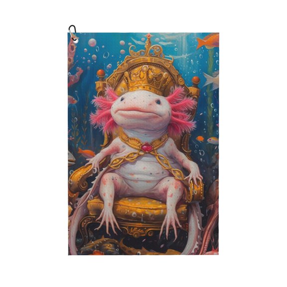Golf Towels for Golf Bags For Men Women - Aquatic Axolotl King 24x16in Absorbent Quick Drying Golf Towel for Cleaning Golf Ball Club Golf Bag Accessories with Carabiner