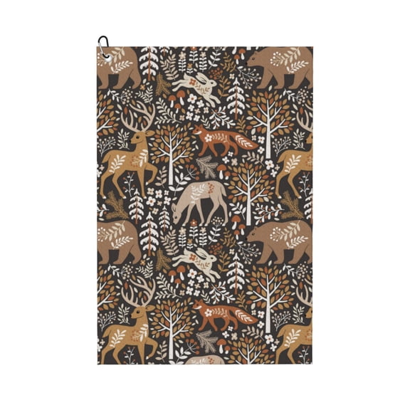 Golf Towels for Golf Bags For Men Women - Bohemian Deer Bear Rabbit Tree 24x16in Absorbent Quick Drying Golf Towel for Cleaning Golf Ball Club Golf Bag Accessories with Carabiner