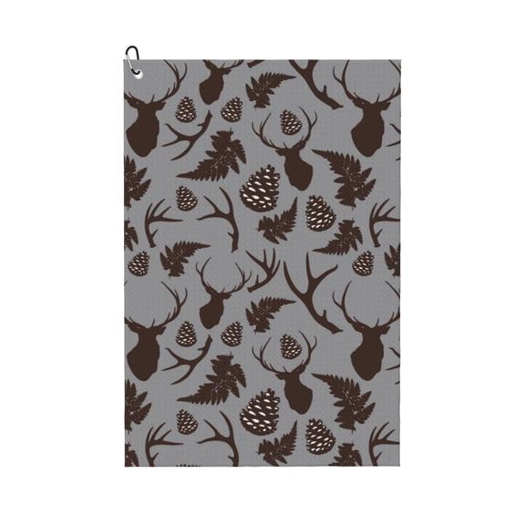 Golf Towels for Golf Bags For Men Women - Brown Moose with Pinecones 24x16in Absorbent Quick Drying Golf Towel for Cleaning Golf Ball Club Golf Bag Accessories with Carabiner