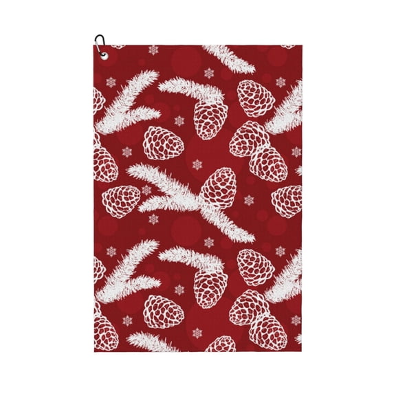 Golf Towels for Golf Bags For Men Women - Christmas Holiday Pinecone 24x16in Absorbent Quick Drying Golf Towel for Cleaning Golf Ball Club Golf Bag Accessories with Carabiner