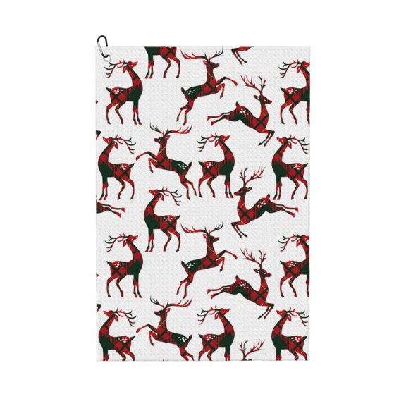 Golf Towels for Golf Bags For Men Women - Christmas Plaid Moose 24x16in Absorbent Quick Drying Golf Towel for Cleaning Golf Ball Club Golf Bag Accessories with Carabiner