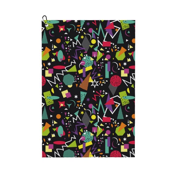 Golf Towels for Golf Bags For Men Women - Colorful geometric figures 24x16in Absorbent Quick Drying Golf Towel for Cleaning Golf Ball Club Golf Bag Accessories with Carabiner