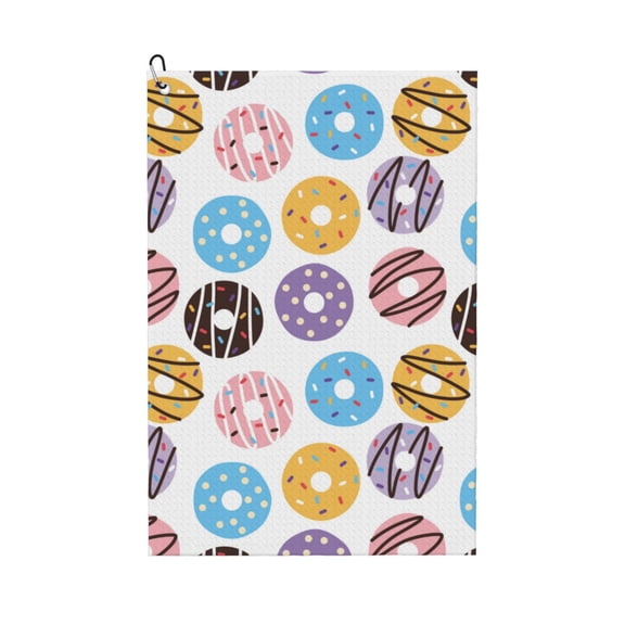 Golf Towels for Golf Bags For Men Women - Colourful Donut Doodle Print 24x16in Absorbent Quick Drying Golf Towel for Cleaning Golf Ball Club Golf Bag Accessories with Carabiner