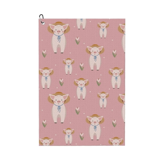 Golf Towels for Golf Bags For Men Women - Cowboy Hat Cute Pig Flowers 24x16in Absorbent Quick Drying Golf Towel for Cleaning Golf Ball Club Golf Bag Accessories with Carabiner