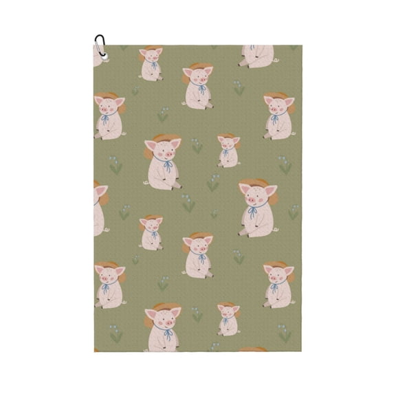 Golf Towels for Golf Bags For Men Women - Cowboy Hat Cute Pig Green 24x16in Absorbent Quick Drying Golf Towel for Cleaning Golf Ball Club Golf Bag Accessories with Carabiner