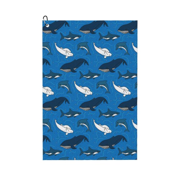 Golf Towels for Golf Bags For Men Women - Cute Whale Dolphin Shark 24x16in Absorbent Quick Drying Golf Towel for Cleaning Golf Ball Club Golf Bag Accessories with Carabiner