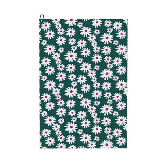 Golf Towels for Golf Bags For Men Women - Daisies Flowers Pine Green 24x16in Absorbent Quick Drying Golf Towel for Cleaning Golf Ball Club Golf Bag Accessories with Carabiner