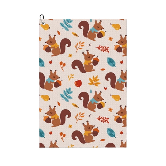 Golf Towels for Golf Bags For Men Women - Funny Cute Squirrel Pine Cone_A 24x16in Absorbent Quick Drying Golf Towel for Cleaning Golf Ball Club Golf Bag Accessories with Carabiner