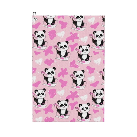 Golf Towels for Golf Bags For Men Women - Funny Panda Draws A Heart 24x16in Absorbent Quick Drying Golf Towel for Cleaning Golf Ball Club Golf Bag Accessories with Carabiner