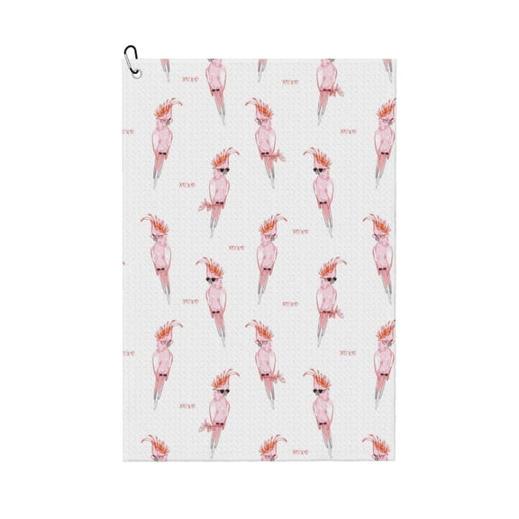 Golf Towels for Golf Bags For Men Women - Funny Spectacled Cockatoo Pink 24x16in Absorbent Quick Drying Golf Towel for Cleaning Golf Ball Club Golf Bag Accessories with Carabiner