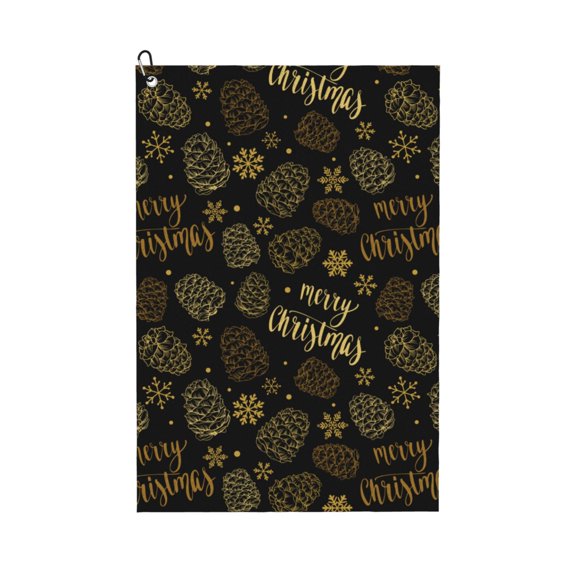 Golf Towels for Golf Bags For Men Women - Gold Pinecone Merry Christmas 24x16in Absorbent Quick Drying Golf Towel for Cleaning Golf Ball Club Golf Bag Accessories with Carabiner