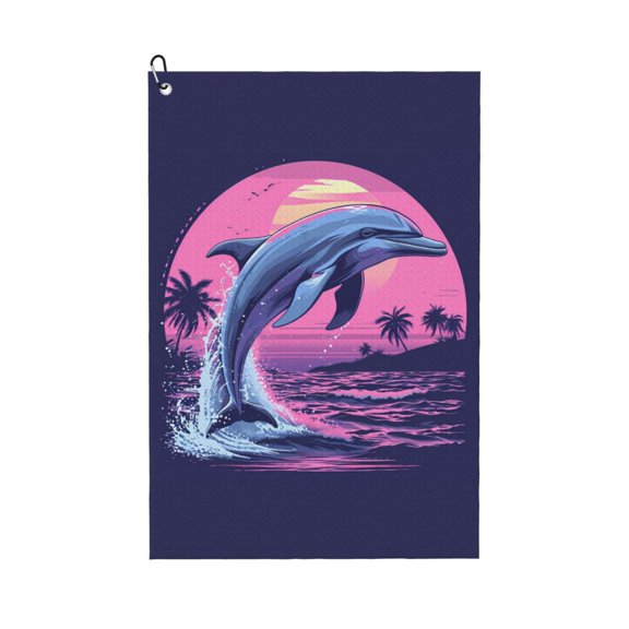 Golf Towels for Golf Bags For Men Women - Hawaiian Beach Dolphin 24x16in Absorbent Quick Drying Golf Towel for Cleaning Golf Ball Club Golf Bag Accessories with Carabiner