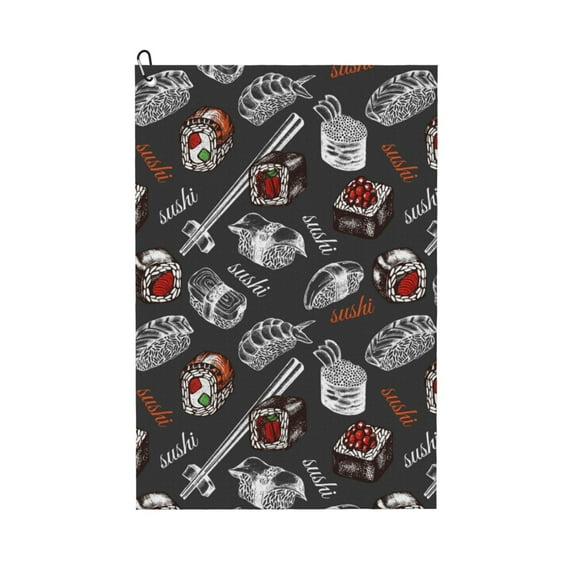 Golf Towels for Golf Bags For Men Women - Japanese Sushi Hashi 24x16in Absorbent Quick Drying Golf Towel for Cleaning Golf Ball Club Golf Bag Accessories with Carabiner