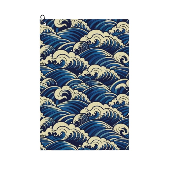 Golf Towels for Golf Bags For Men Women - Japanese Water Wave 24x16in Absorbent Quick Drying Golf Towel for Cleaning Golf Ball Club Golf Bag Accessories with Carabiner