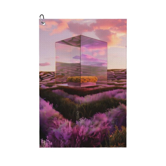 Golf Towels for Golf Bags For Men Women - Lavender Fields Mirror Cube 24x16in Absorbent Quick Drying Golf Towel for Cleaning Golf Ball Club Golf Bag Accessories with Carabiner