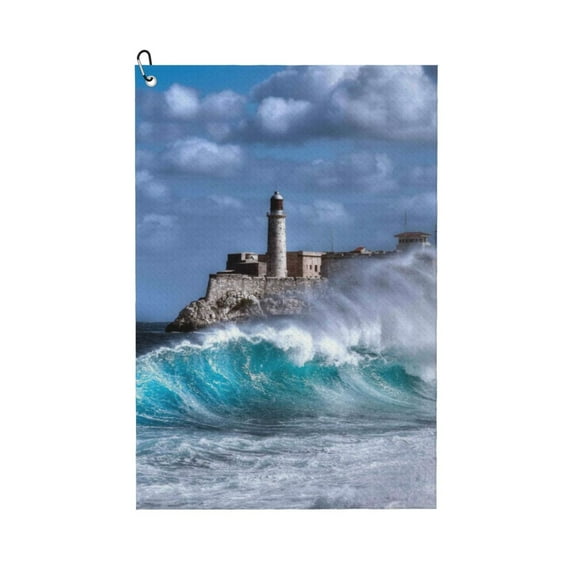 Golf Towels for Golf Bags For Men Women - Lighthouse in Havana 24x16in Absorbent Quick Drying Golf Towel for Cleaning Golf Ball Club Golf Bag Accessories with Carabiner