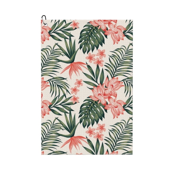 Golf Towels for Golf Bags For Men Women - Lilies Flowers Pine Green Leaves 24x16in Absorbent Quick Drying Golf Towel for Cleaning Golf Ball Club Golf Bag Accessories with Carabiner