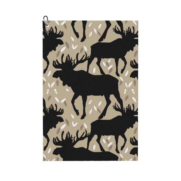 Golf Towels for Golf Bags For Men Women - Moose antlers elk vintage 24x16in Absorbent Quick Drying Golf Towel for Cleaning Golf Ball Club Golf Bag Accessories with Carabiner