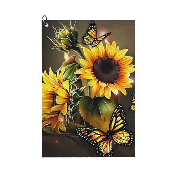 Golf Towels for Golf Bags For Men Women - My Mind Sunflower 24x16in Absorbent Quick Drying Golf Towel for Cleaning Golf Ball Club Golf Bag Accessories with Carabiner