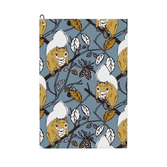 Golf Towels for Golf Bags For Men Women - Painted cute squirrel pine cone 24x16in Absorbent Quick Drying Golf Towel for Cleaning Golf Ball Club Golf Bag Accessories with Carabiner