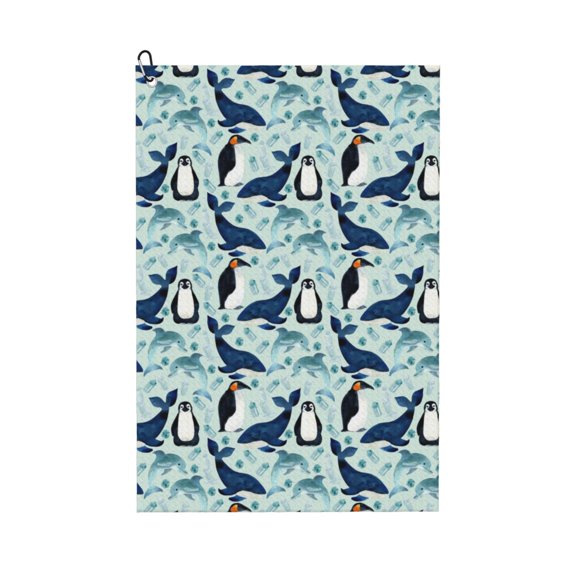 Golf Towels for Golf Bags For Men Women - Penguins Dolphins Whales 24x16in Absorbent Quick Drying Golf Towel for Cleaning Golf Ball Club Golf Bag Accessories with Carabiner