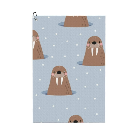 Golf Towels for Golf Bags For Men Women - Playful Walrus Wonders 24x16in Absorbent Quick Drying Golf Towel for Cleaning Golf Ball Club Golf Bag Accessories with Carabiner