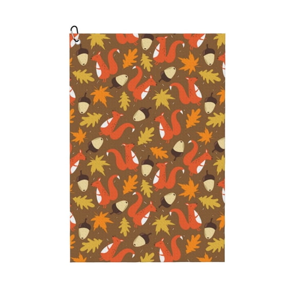 Golf Towels for Golf Bags For Men Women - Squirrel Maple pine nut 24x16in Absorbent Quick Drying Golf Towel for Cleaning Golf Ball Club Golf Bag Accessories with Carabiner