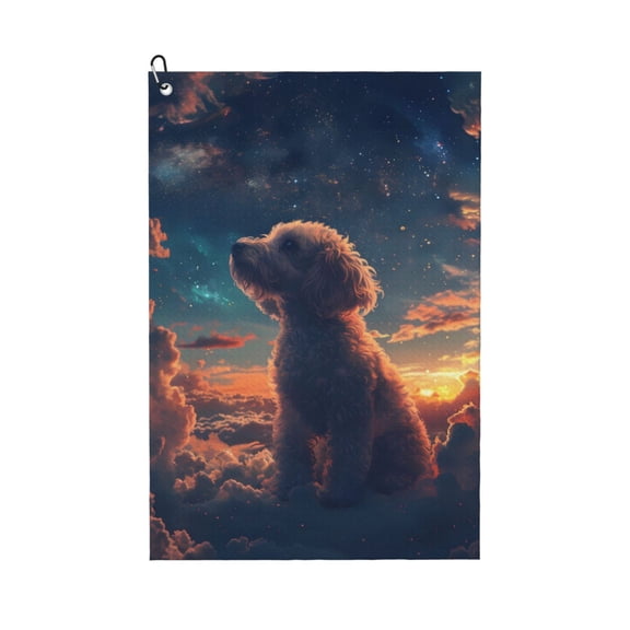 Golf Towels for Golf Bags For Men Women - Starry Sky Cloud Puppy 24x16in Absorbent Quick Drying Golf Towel for Cleaning Golf Ball Club Golf Bag Accessories with Carabiner