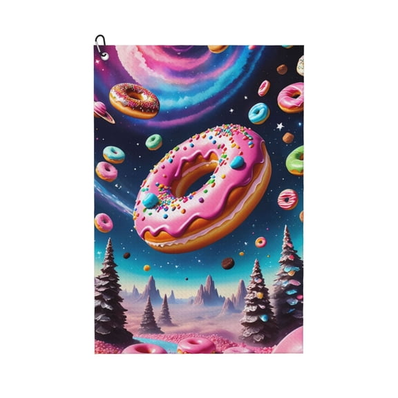 Golf Towels for Golf Bags For Men Women - Starry Sky Pine Tree Donut 24x16in Absorbent Quick Drying Golf Towel for Cleaning Golf Ball Club Golf Bag Accessories with Carabiner