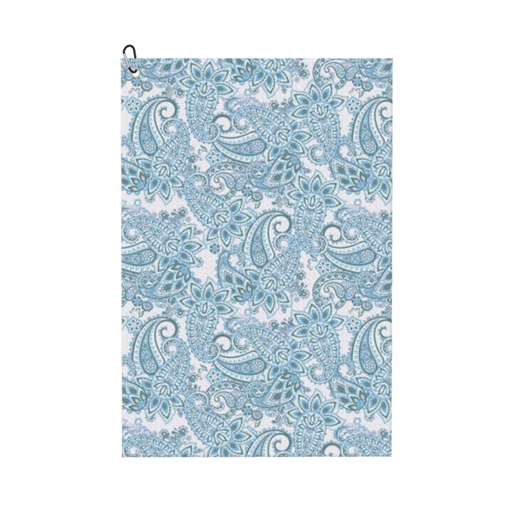 Golf Towels for Golf Bags For Men Women - White Light Blue Paisley Pattern 24x16in Absorbent Quick Drying Golf Towel for Cleaning Golf Ball Club Golf Bag Accessories with Carabiner