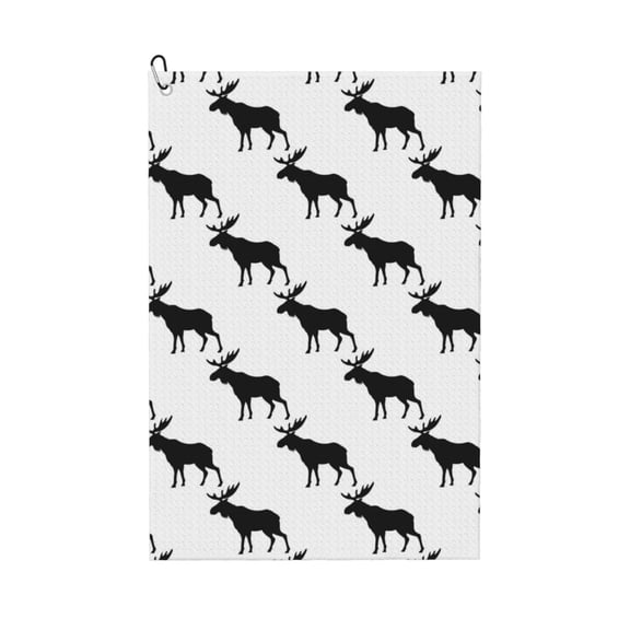 Golf Towels for Golf Bags For Men Women - cool black Moose Elk white 24x16in Absorbent Quick Drying Golf Towel for Cleaning Golf Ball Club Golf Bag Accessories with Carabiner
