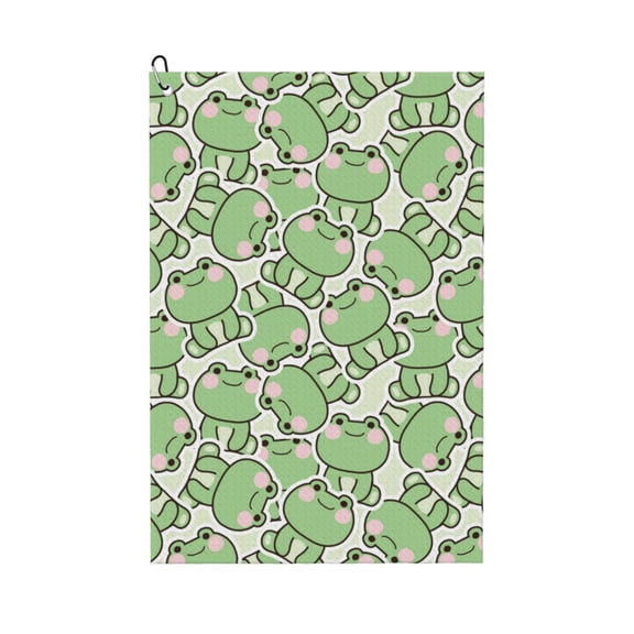 Golf Towels for Golf Bags For Men Women - cute frog sitting pose funny 24x16in Absorbent Quick Drying Golf Towel for Cleaning Golf Ball Club Golf Bag Accessories with Carabiner