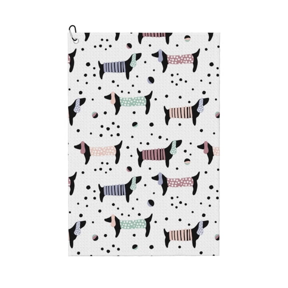 Golf Towels for Golf Bags For Men Women - dachshunds polka dots cute 24x16in Absorbent Quick Drying Golf Towel for Cleaning Golf Ball Club Golf Bag Accessories with Carabiner