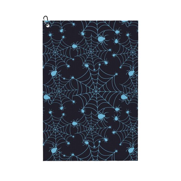 Golf Towels for Golf Bags For Men Women - halloween blue spiderweb cobweb 24x16in Absorbent Quick Drying Golf Towel for Cleaning Golf Ball Club Golf Bag Accessories with Carabiner